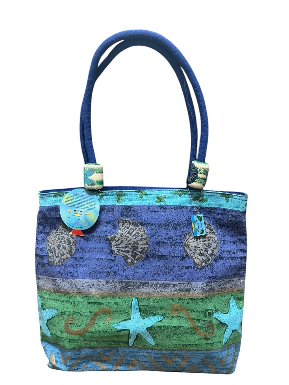 Sun N Sand Canvas Beach Tote Seashell Starfish Coastal Print Bag Size Large NWT